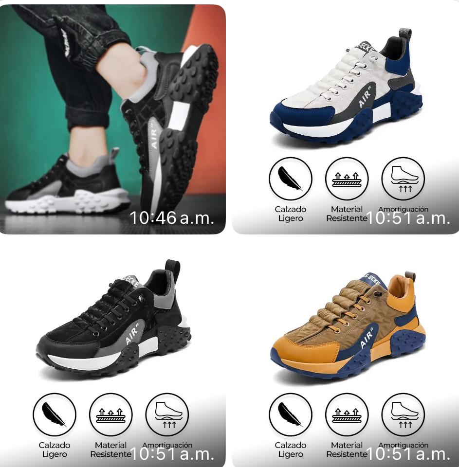 Tenis deportivos Flex Air para hombre con malla transpirable, suela antideslizante y plantilla acolchada. Ideales para uso diario y estilo urbano.